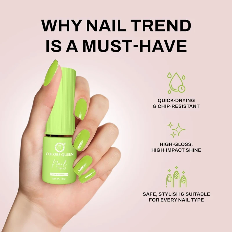 Colors Queen Nail Trend Glossy Nail Polish | Chip Resisting & Quick Drying Nail Paint with High Shine | 7 Toxin Free Formula | Vegan & Cruelty Free | Long Lasting & Vibrant Nail Paint for Women (Matcha, 13ml) thumbnail 4